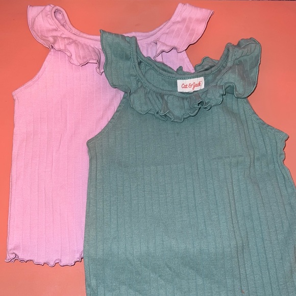 Cat&Jack tanks size 4t ribbed material with adorable ruffle gently worn 3 total